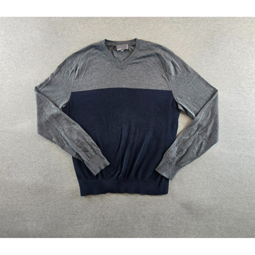 Vince Sweater Mens M Gray Colorblock‎ Silk Cashmere Blend Knit Pullover